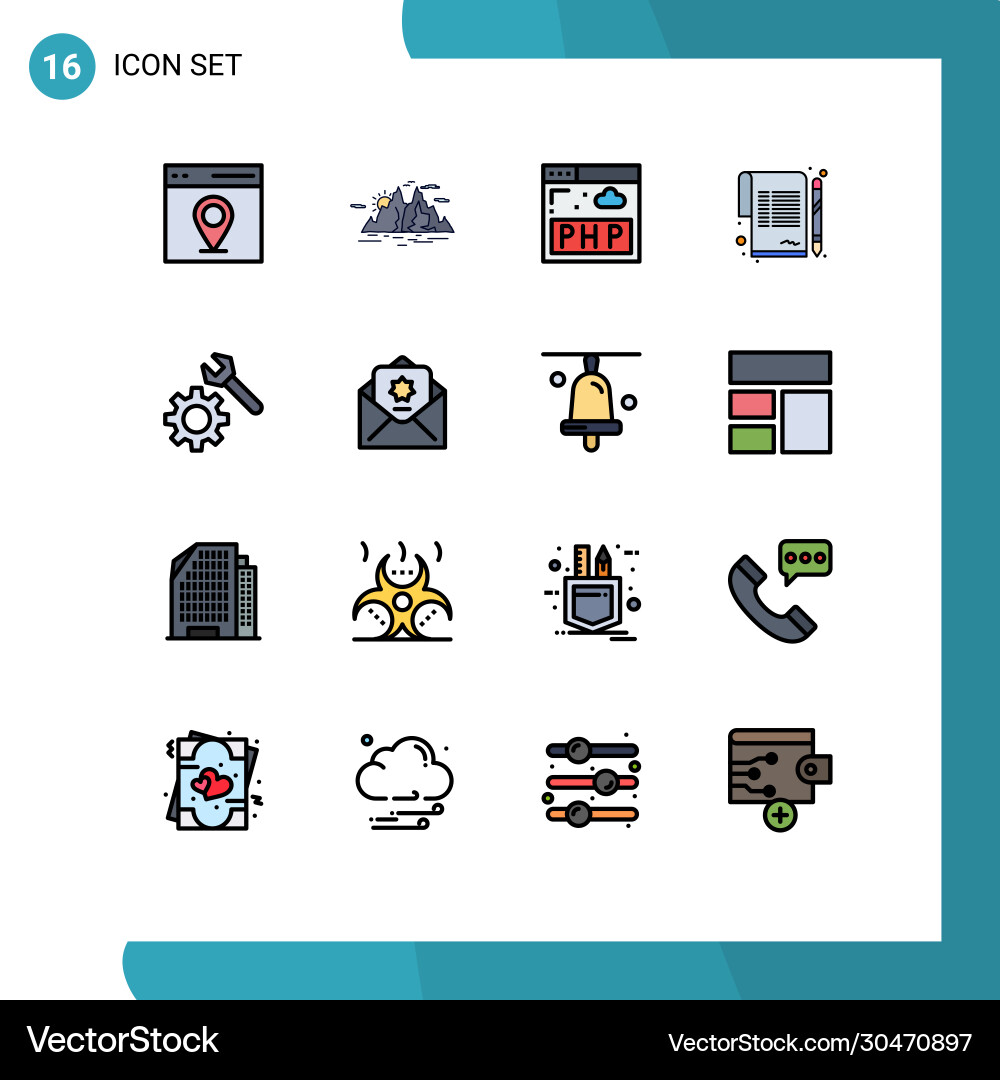 16 universal flat color filled lines set for web Vector Image