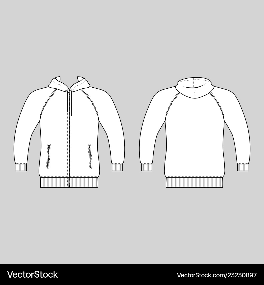 Hoodie zip fastener man template front back Hoodie zip fastener man template front back vector image