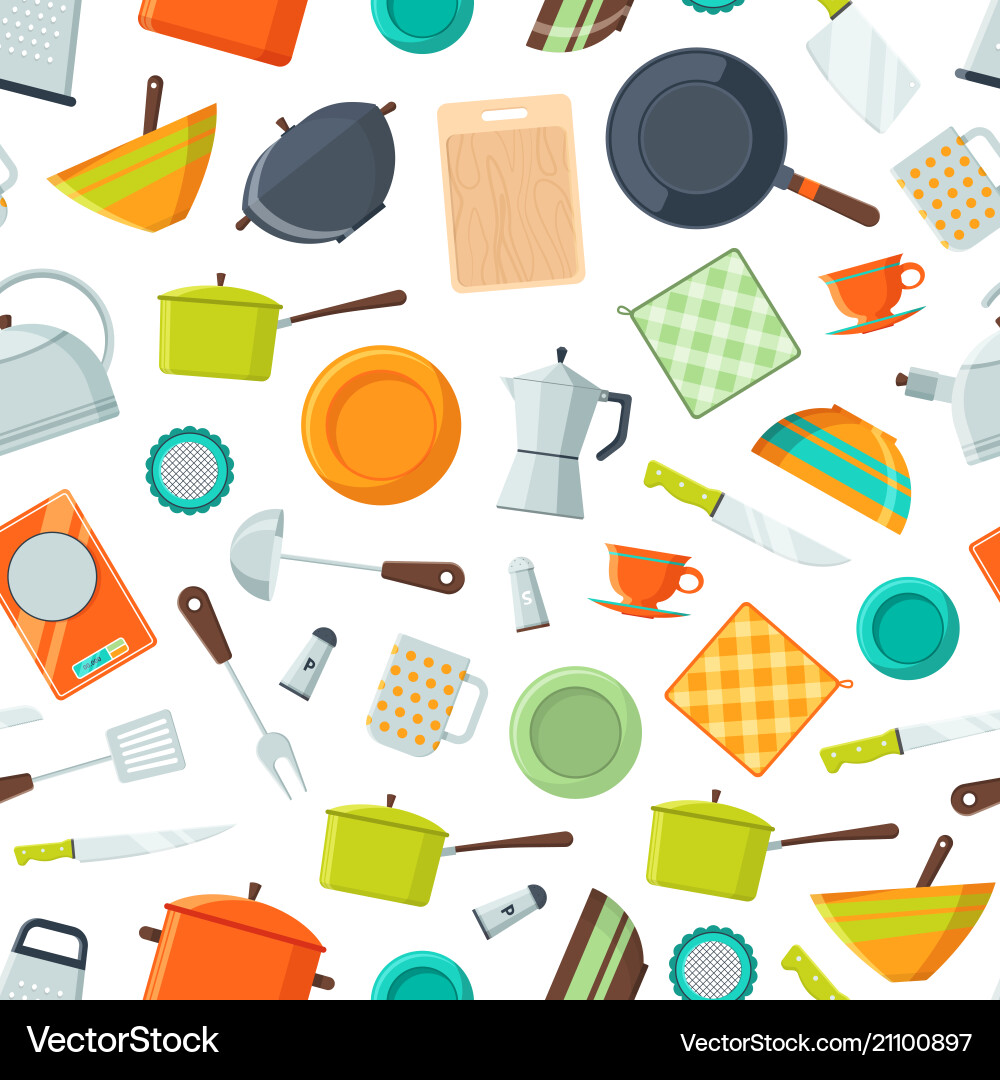 Kitchen utensils flat icons background Royalty Free Vector