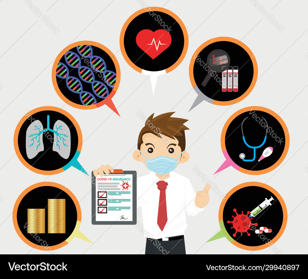 Man is holding covid-19 health insurance Man is holding covid-19 health insurance vector image