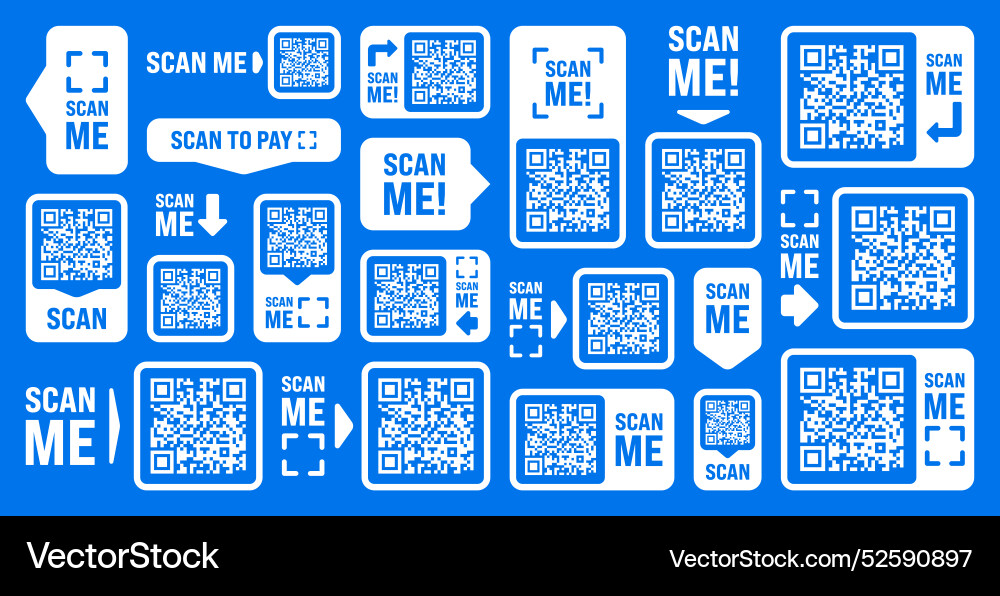 Scan me qr code sticker with text online payment Scan me qr code sticker with text online payment vector image