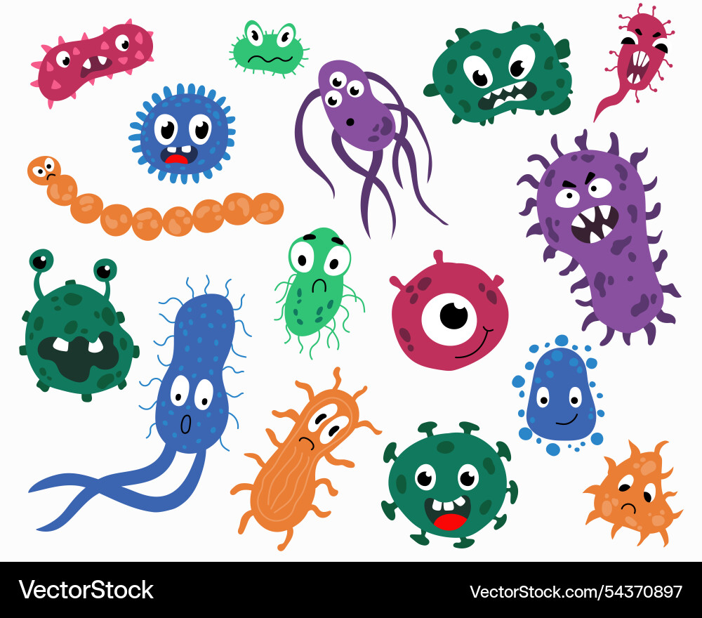 Set with bacteria on a white isolated background Vector Image