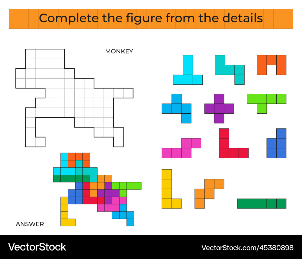 Complete the figure puzzle game with monkey Complete the figure puzzle game with monkey vector image