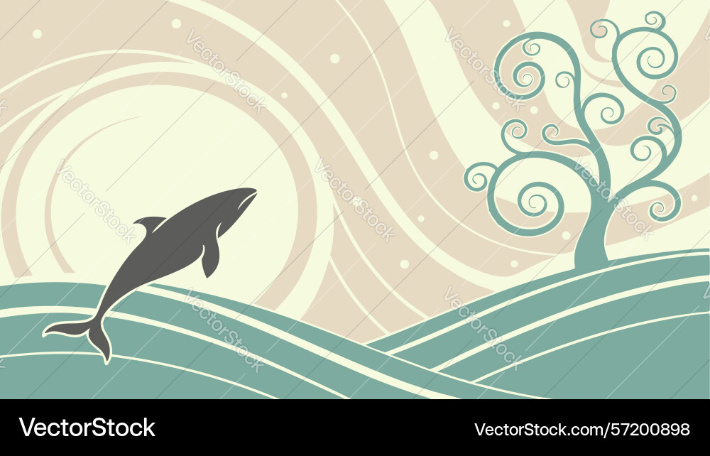 Leaping dolphin in abstract waves dynamic vector image