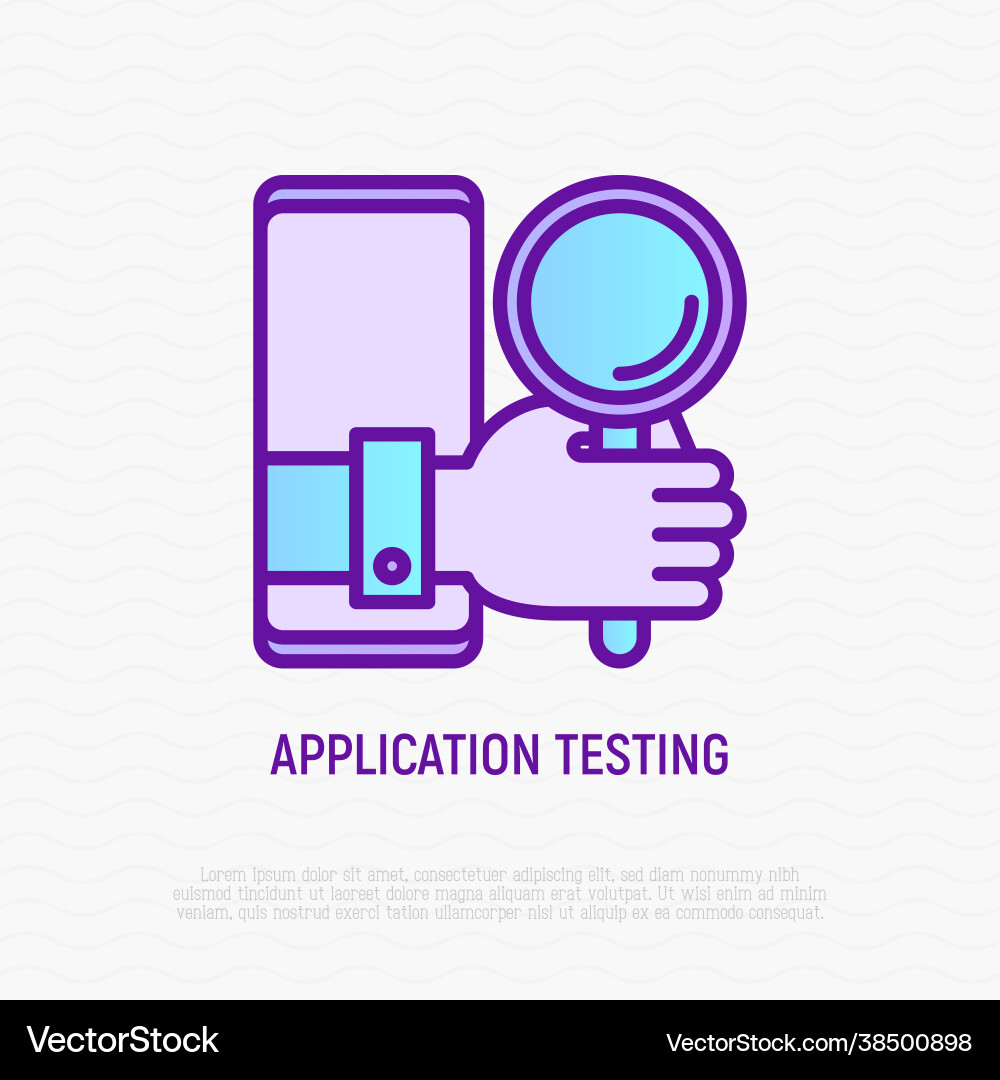 Mobile app testing thin line icon hand Vector Image