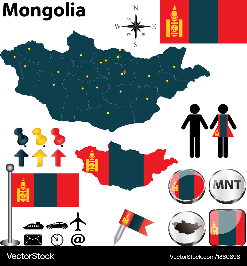 Mongolia Map & Flag Set vector image