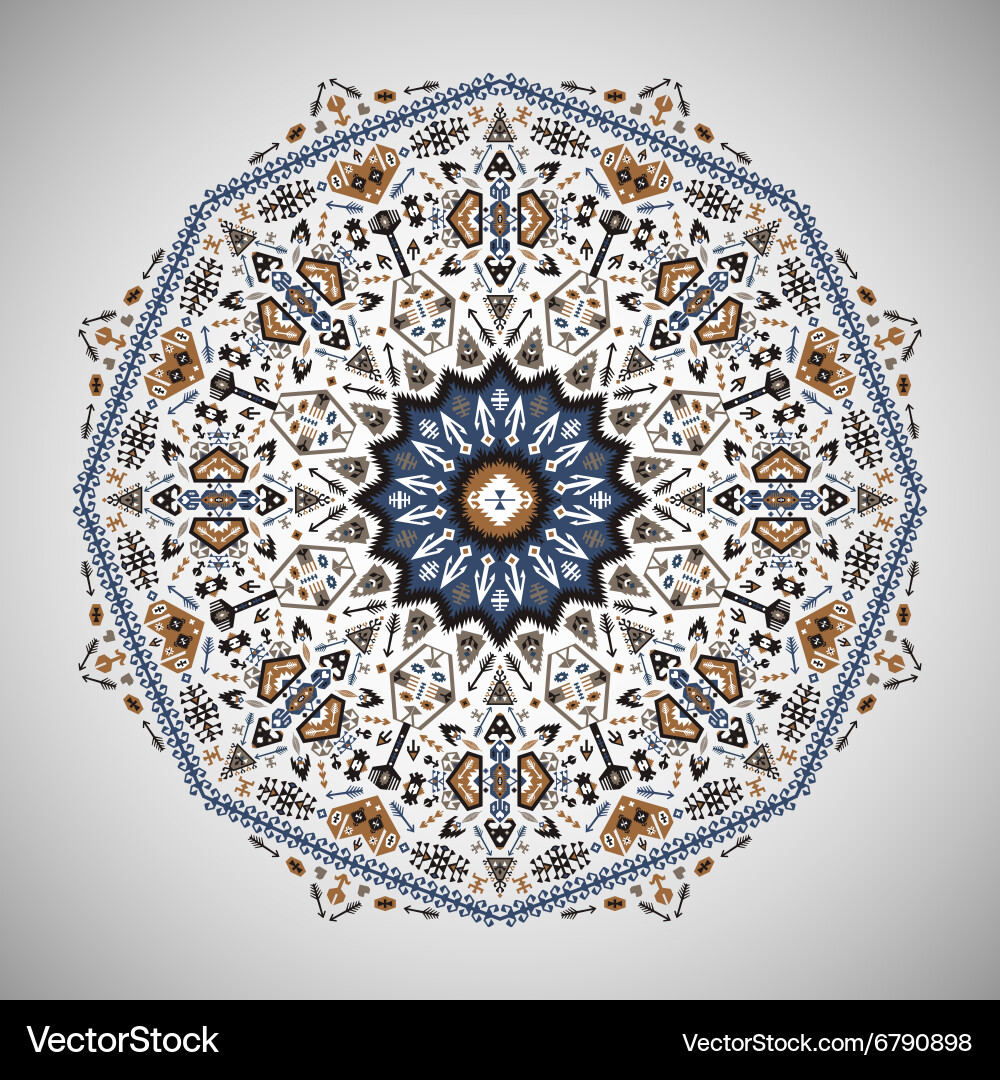 Ornamental round geometric pattern in aztec style vector image