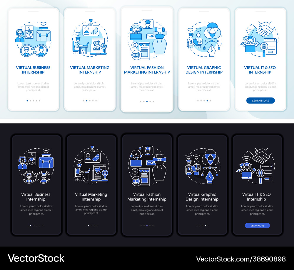 Remote internship areas onboarding mobile app Remote internship areas onboarding mobile app Vector Image