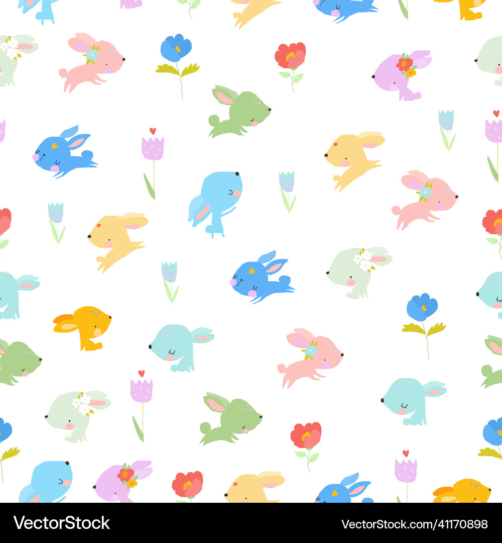 Seamless pattern with colorful rabbits on white Vector Image