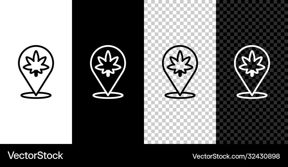 Set line map pointer and marijuana or cannabis Vector Image