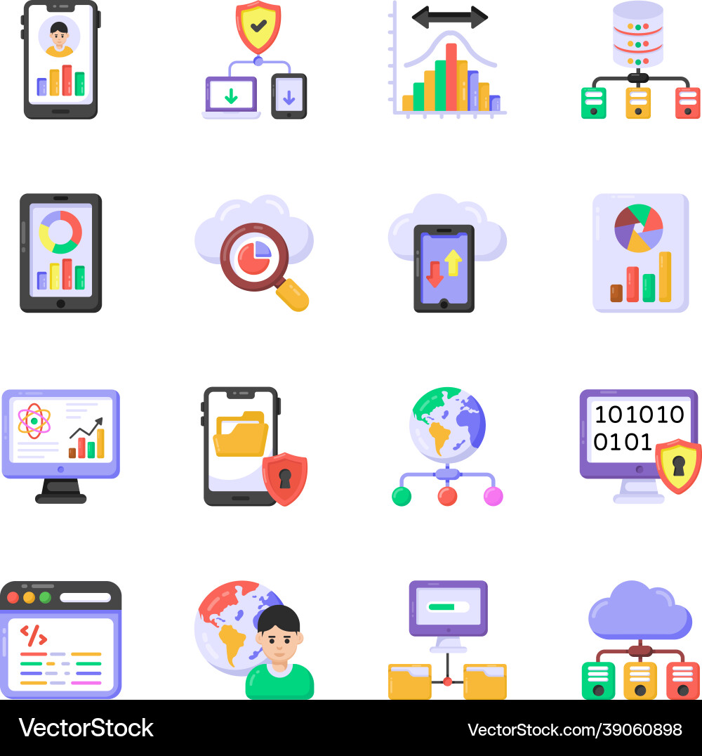 Set of data storage in flat icons vector image