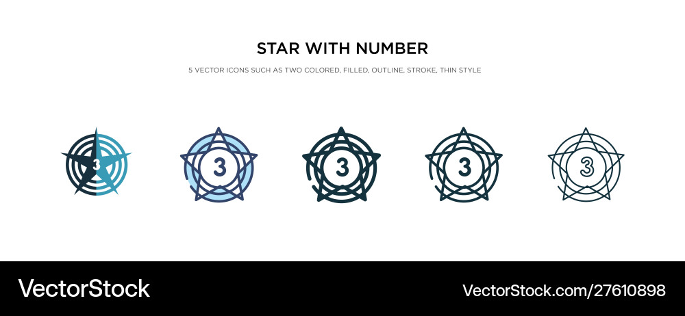 Star with number three icon in different style vector image