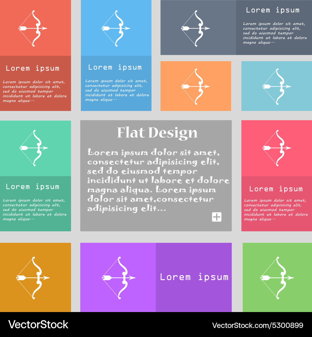 Bow and arrow icon sign set of multicolored vector image