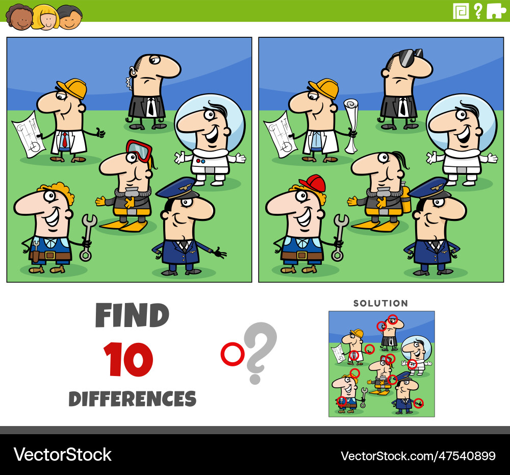 Differences game with cartoon people of different Vector Image
