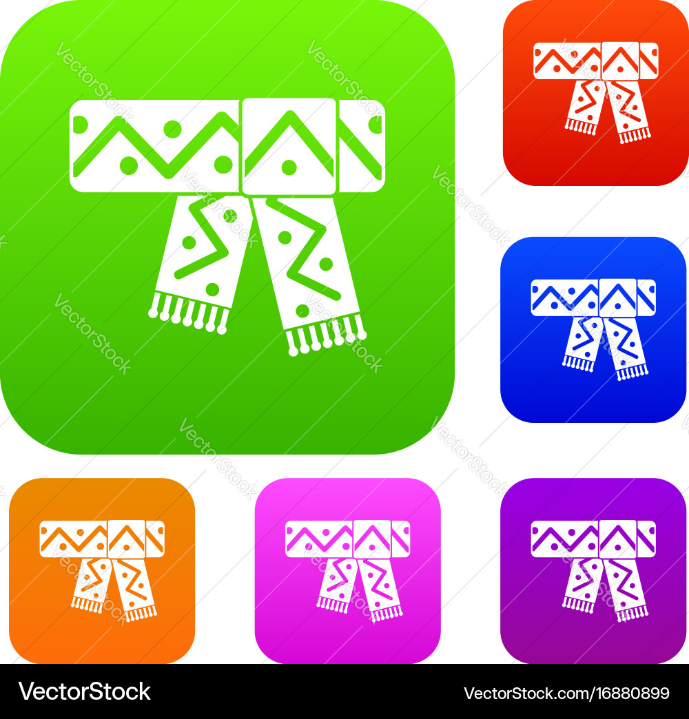 Knitted scarf with pattern set collection vector image