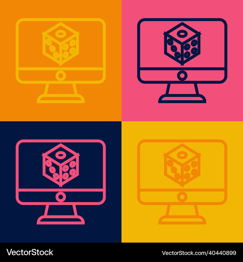 Pop art line game dice icon isolated on color Vector Image