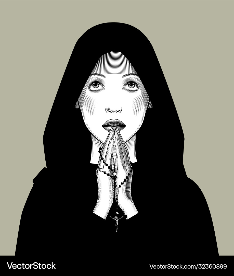 Praying woman with a rosary in her hands vector image