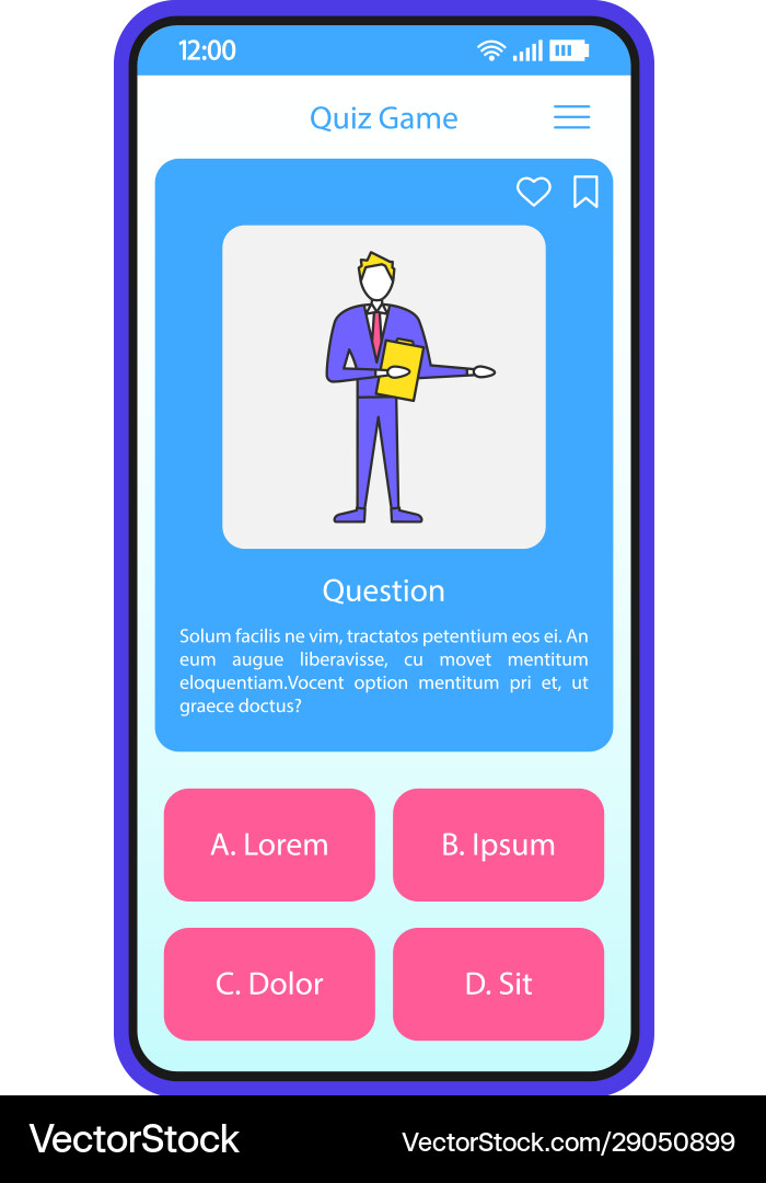 Quiz game app smartphone interface template Quiz game app smartphone interface template vector image