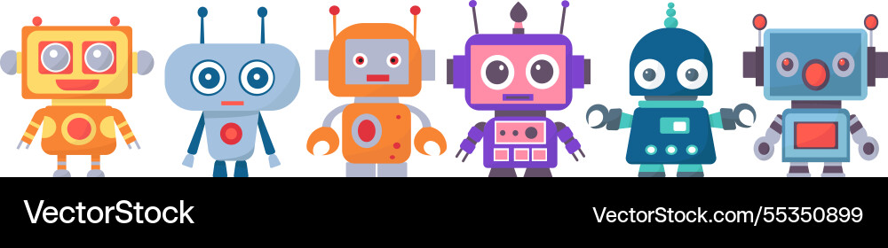 Set of robots androids in doodle style on a white vector image