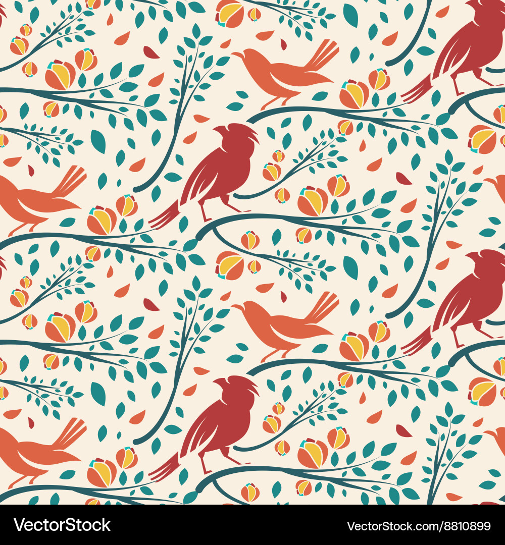 Spring Birds Branch Pattern vector image