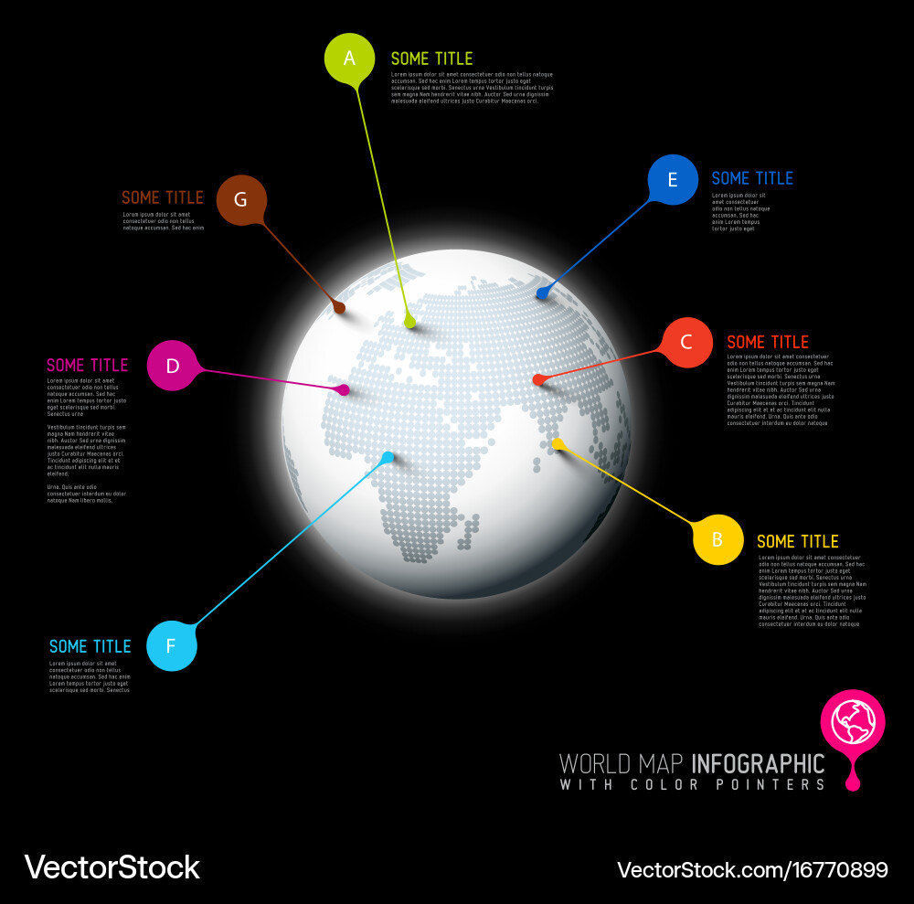 World map globe with pointer marks Vector Image