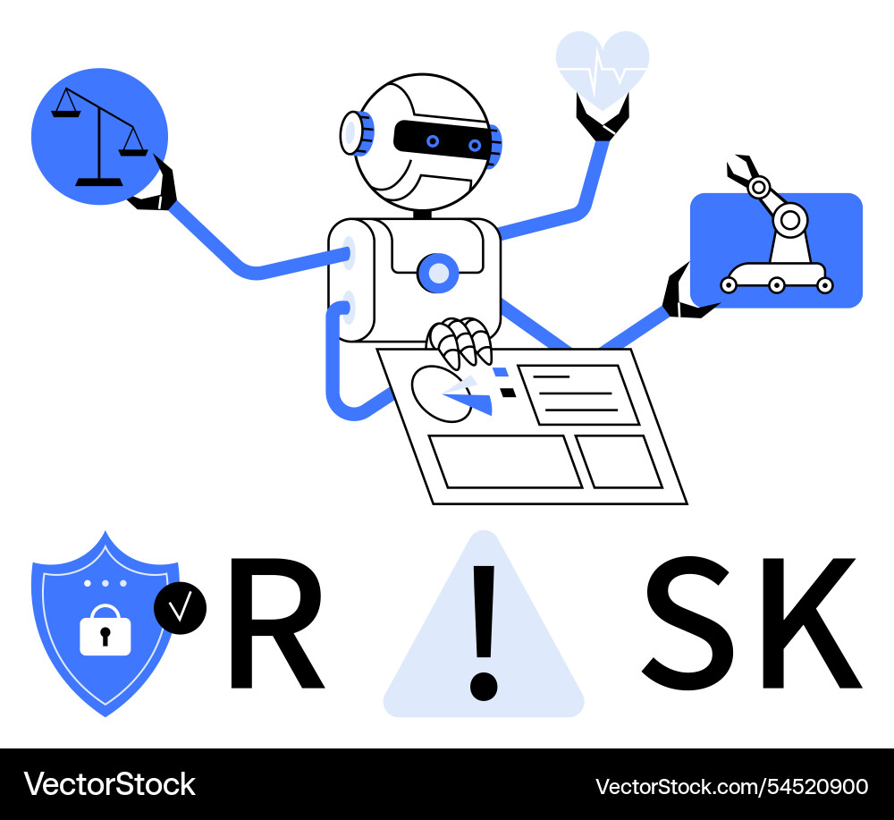 Ai robot managing risk through analysis Ai robot managing risk through analysis Vector Image