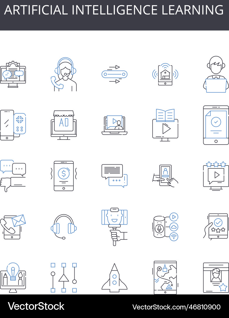 Artificial intelligence learning line icons Artificial intelligence learning line icons vector image