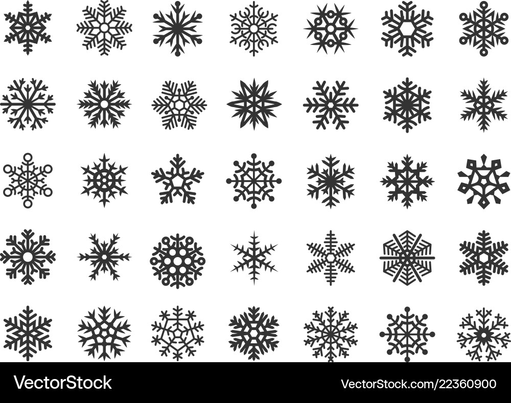 Black festive snowflakes set christmas vector image