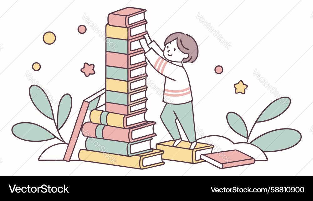 Child Stacking Books - Learning & Development Vector Image