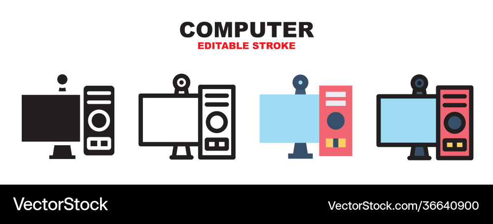 Computer icon set with different styles editable Computer icon set with different styles editable Vector Image