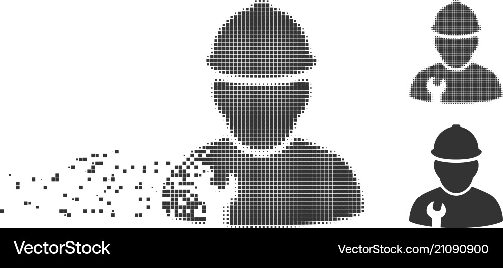 Decomposed pixel halftone worker icon Decomposed pixel halftone worker icon Vector Image