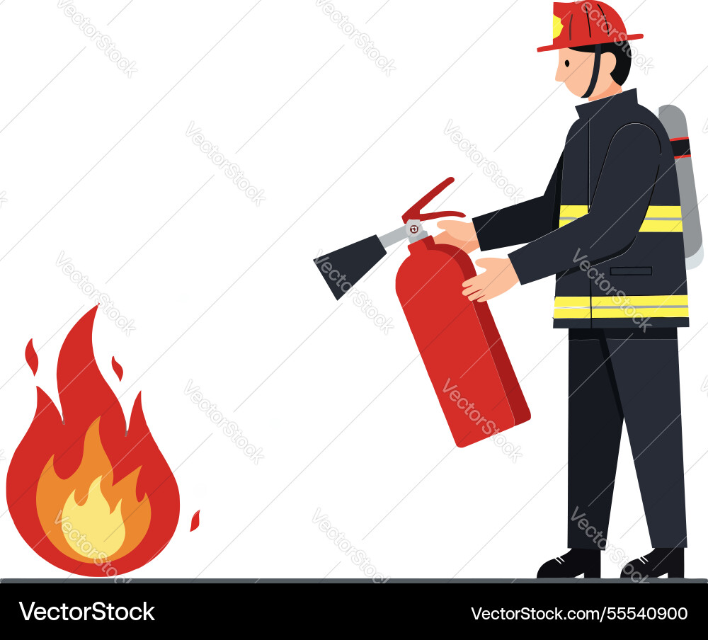 Firefighter in uniform using a fire extinguisher Firefighter in uniform using a fire extinguisher vector image
