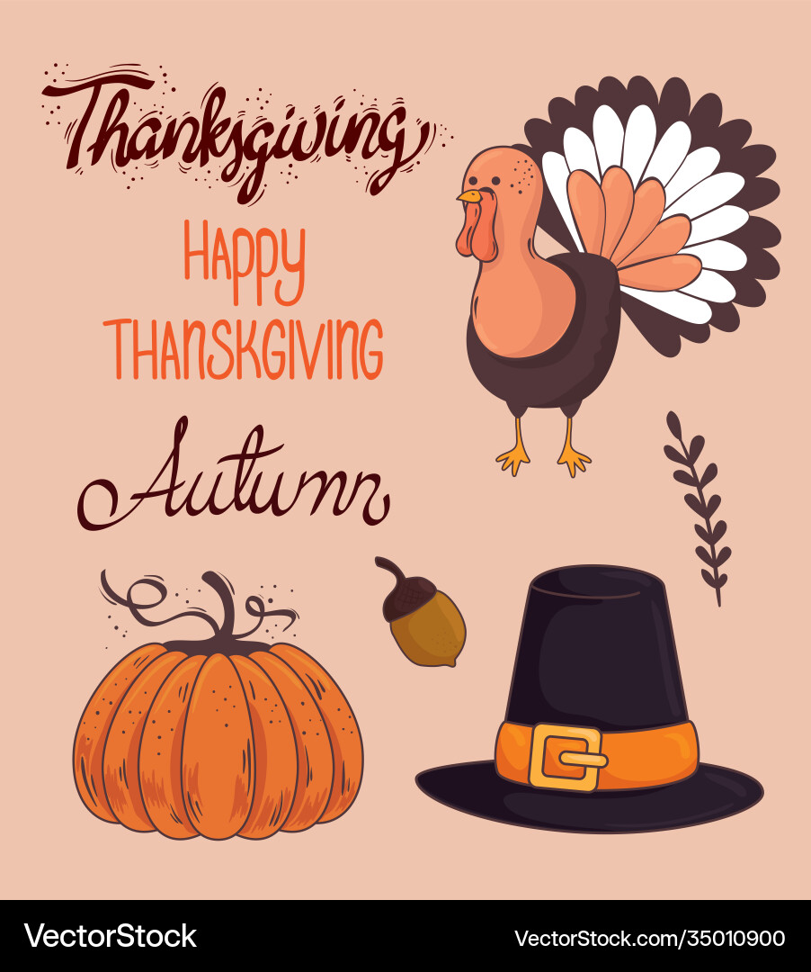 Happy thanksgiving celebration lettering card Happy thanksgiving celebration lettering card vector image