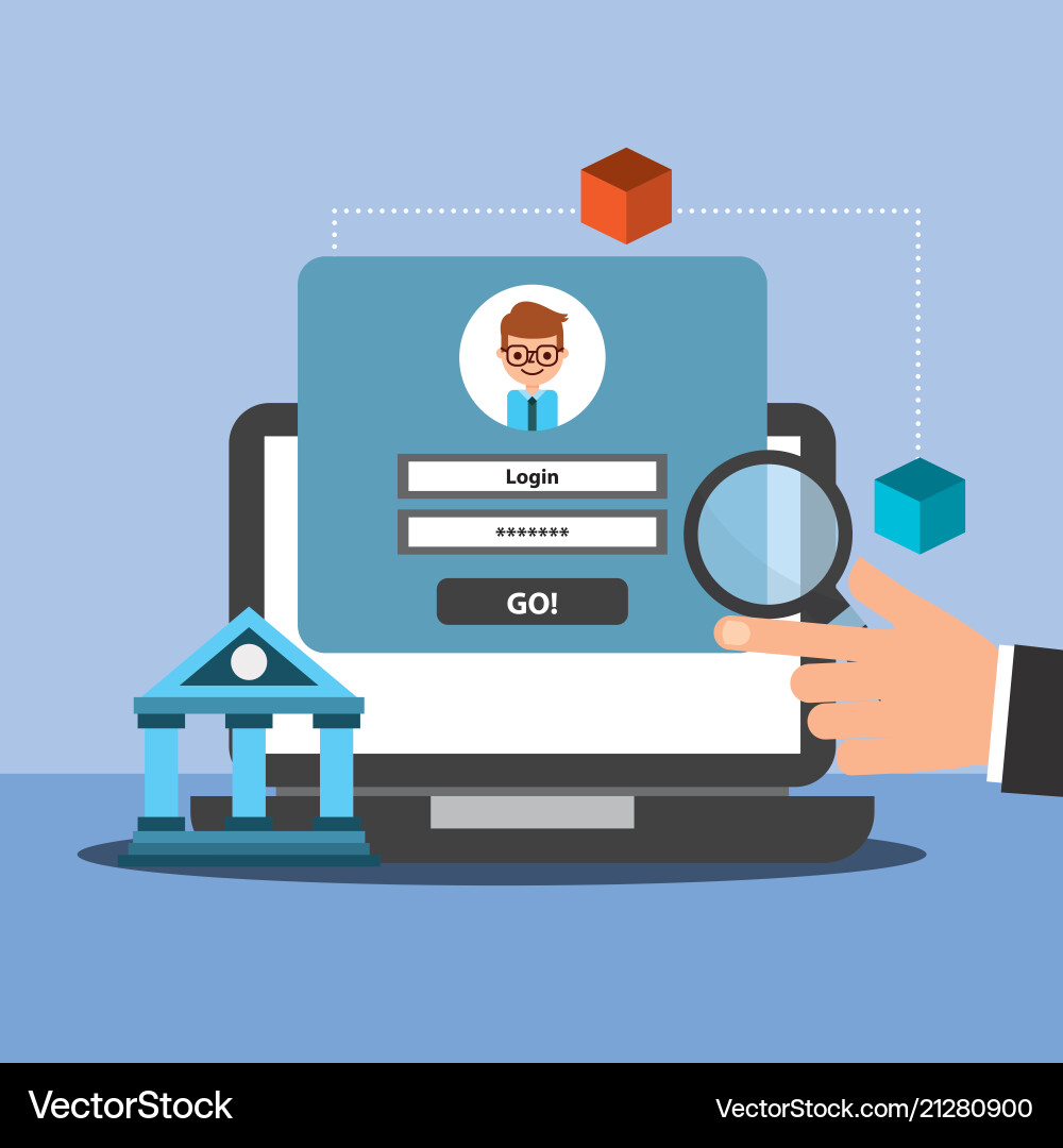 Laptop banking website login blockchain Laptop banking website login blockchain vector image