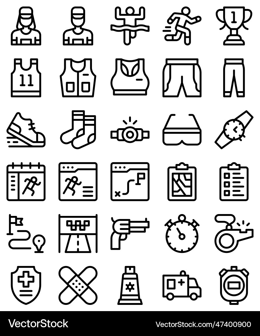 Marathon related line icon set Vector Image