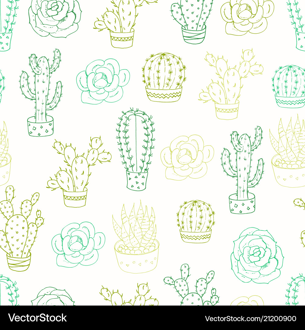Seamless pattern with cacti and succulents Vector Image