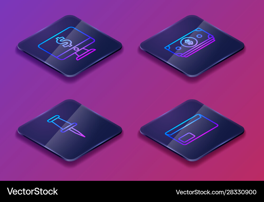 Set isometric line computer monitor with dollar Set isometric line computer monitor with dollar vector image
