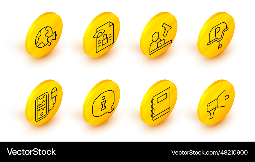 Set line megaphone notebook information mobile Set line megaphone notebook information mobile vector image