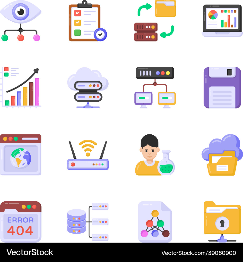 Set of business and data in flat icons vector image