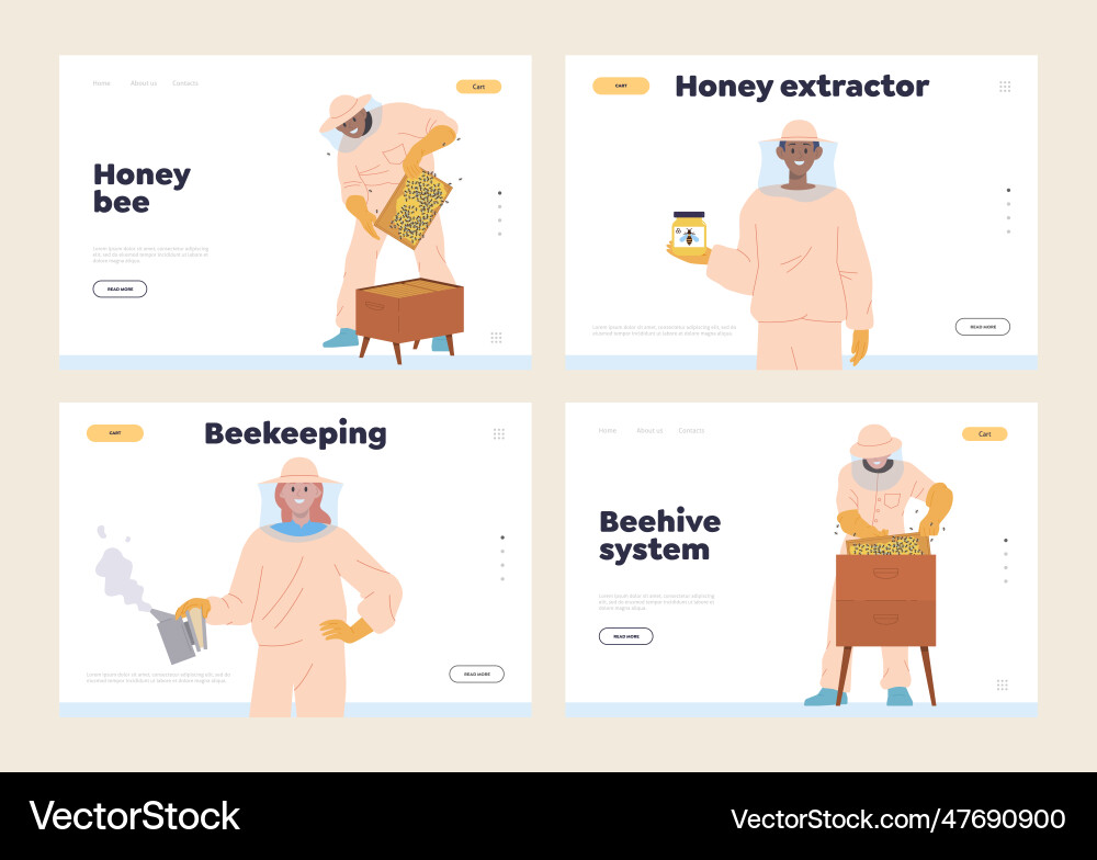 Set of landing page design template for apiary Vector Image
