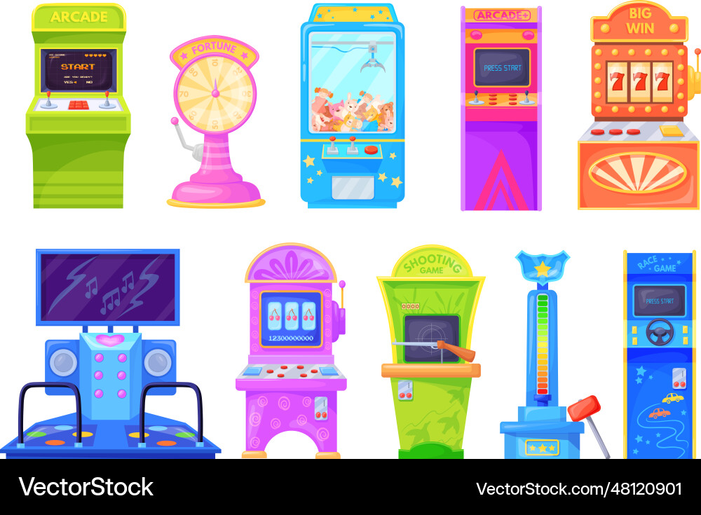 Arcade game machines old games machine Arcade game machines old games machine vector image