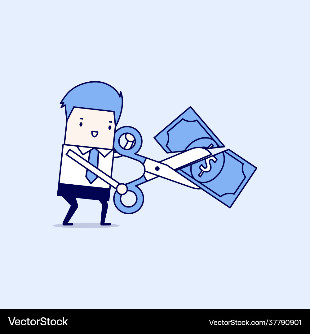 Businessman holding scissors and cutting dollar Businessman holding scissors and cutting dollar vector image