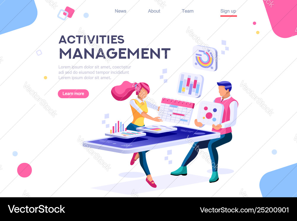 Calendar & Data Analytics Landing Page vector image