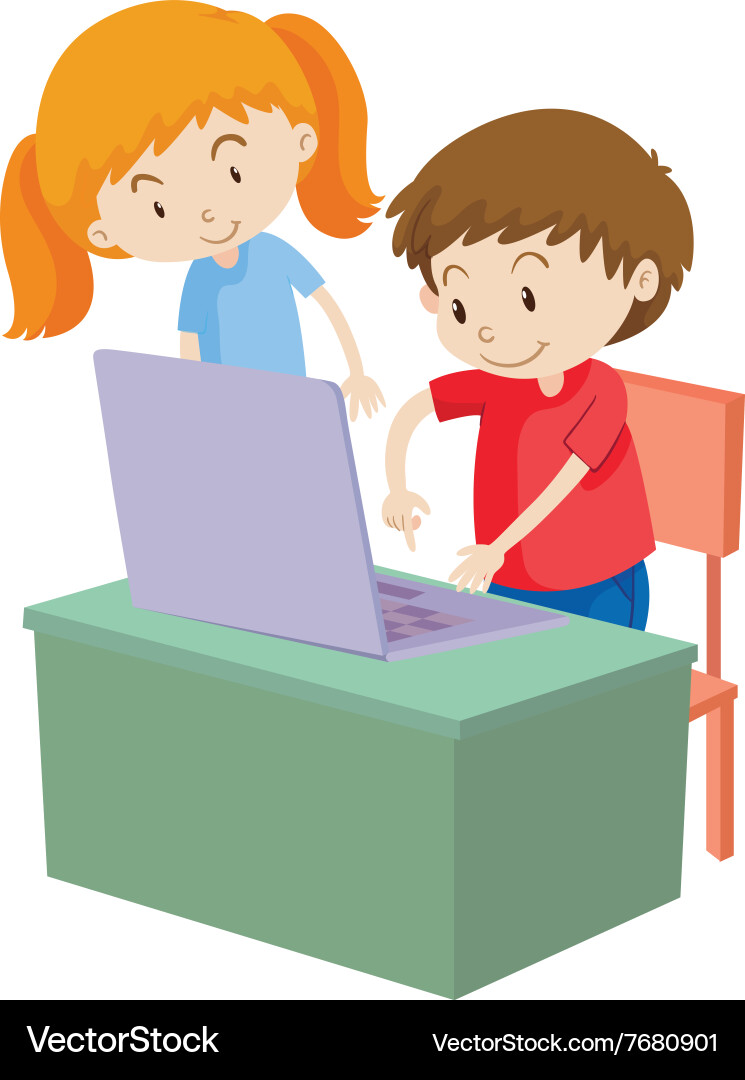 Children Using Computers Vector Image