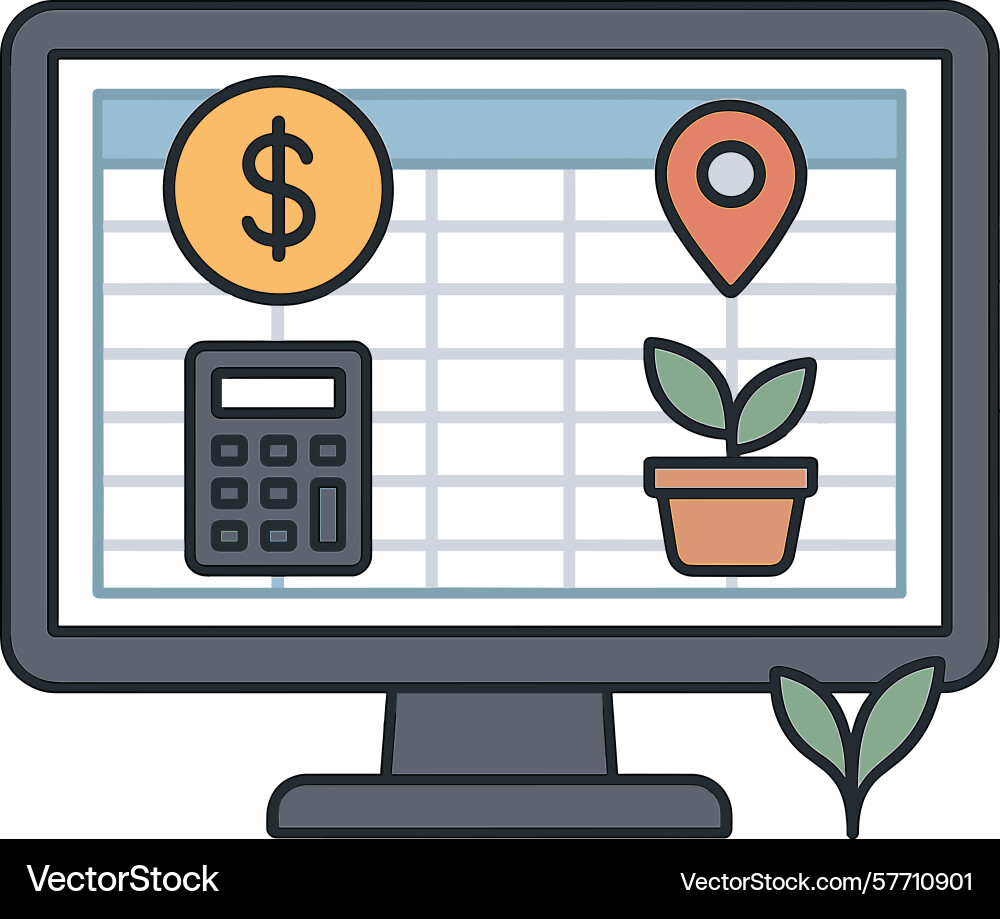 Computer screen shows grid with dollar coin Computer screen shows grid with dollar coin vector image