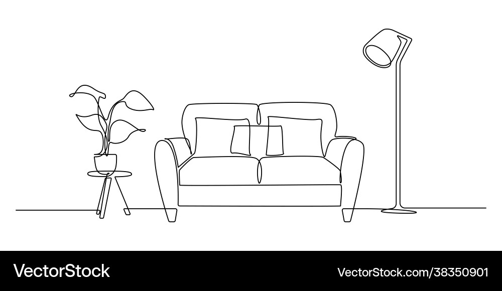 Continuous Line Sofa and Lamp Vector Image