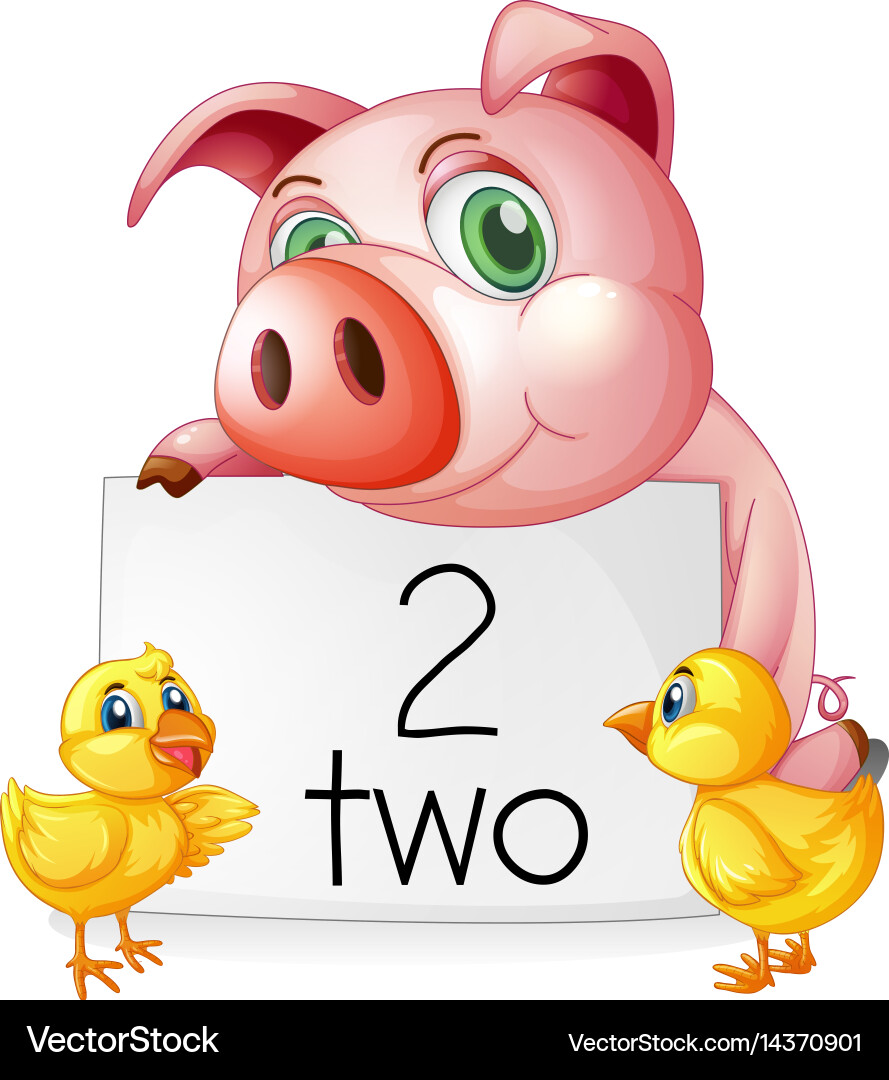 Counting number two with pig and chicks vector image