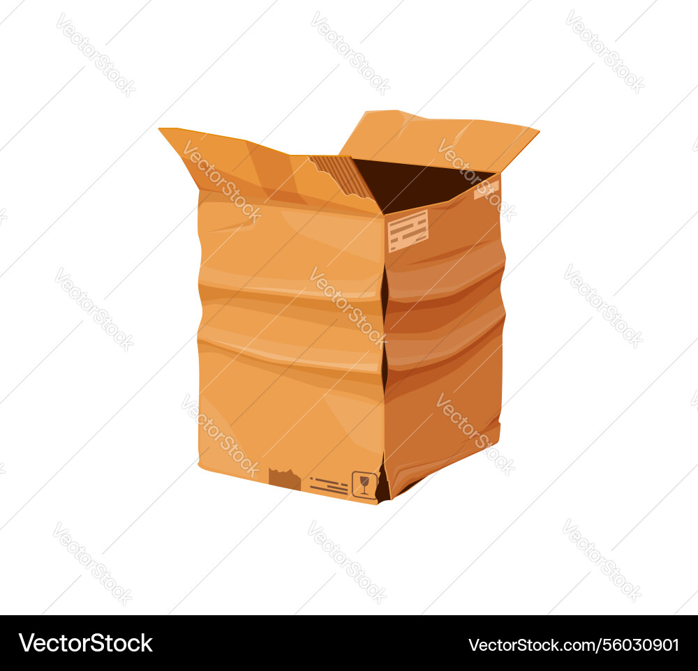 Damaged and crumpled cardboard box ripped package Damaged and crumpled cardboard box ripped package vector image