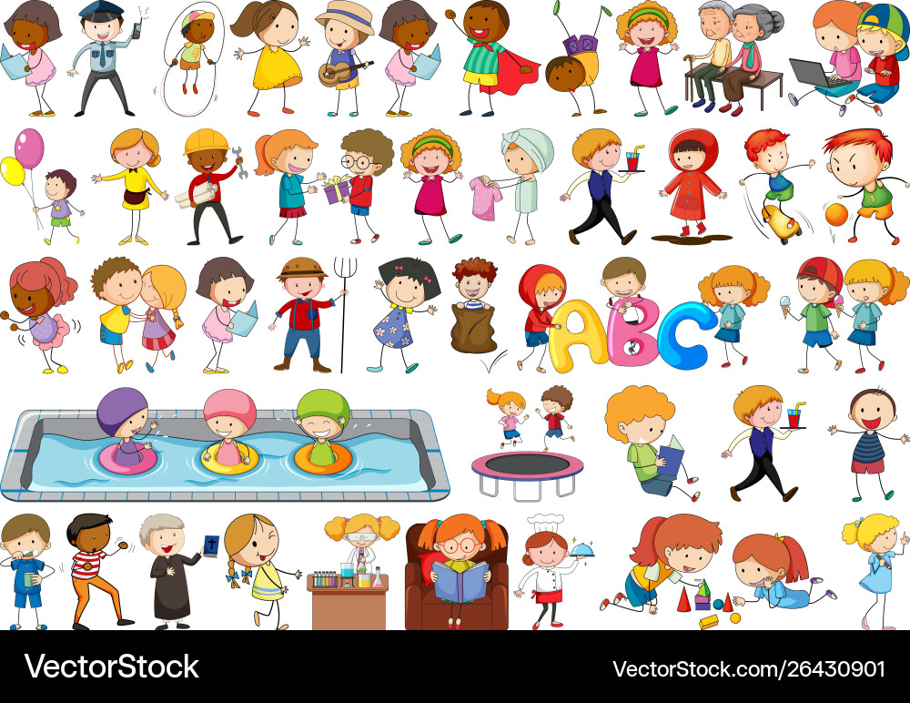 Diverse Group of Simple Cartoon Characters Vector Image