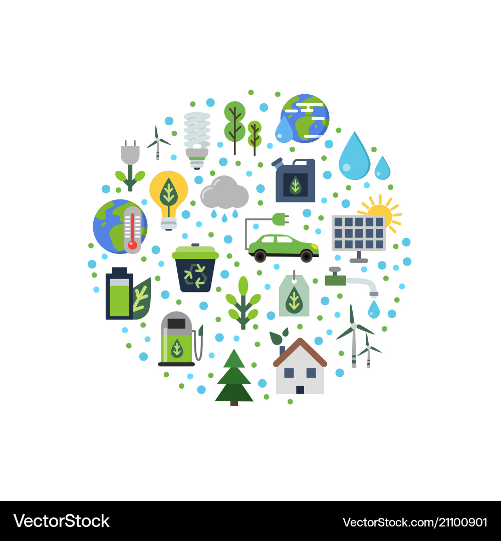 Ecology Flat Icon Set - Circular vector image